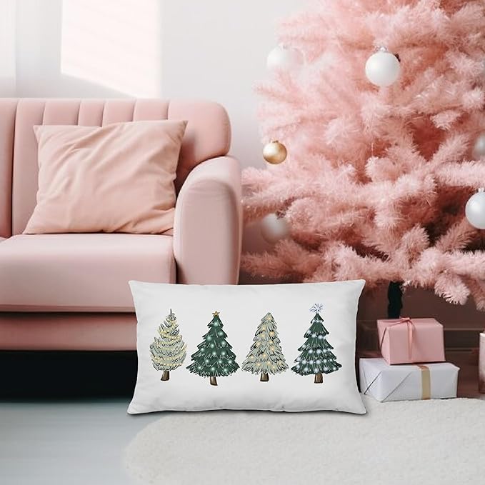 KEUSPI Green Christmas Decorations Christmas Tree Pillow Covers 12x20,Green Christmases Decor,Christmas Trees Xmas Pillow Cases Cushion Covers,Xmas Decor Pillow Covers for Bedroom