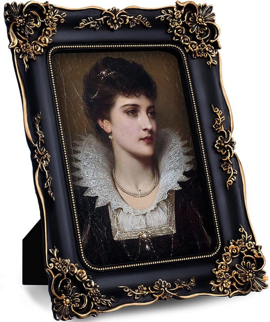 Gothic Picture Frame 5x7 Black Vintage Picture Frames Antique Ornate Baroque Victorian for Tabletop or Wall Display with Glass Front