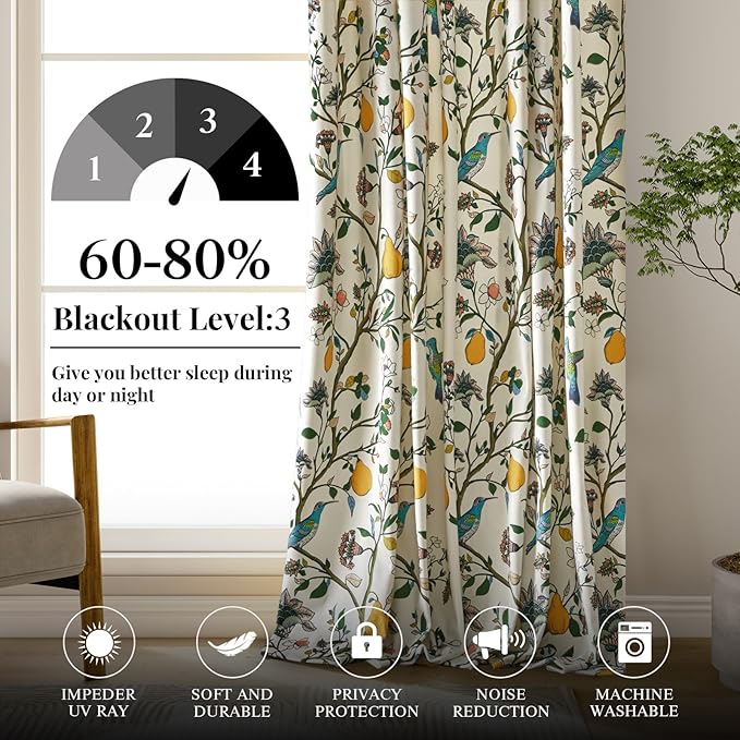 MUSSEL White Vintage Velvet Curtains 102 inches for Living Room,Victorian Whimsical Botanical Floral Blackout Room Darkening Curtain Drapes,2 Panels Mid Century Anthropologie Bedroom Window Curtains