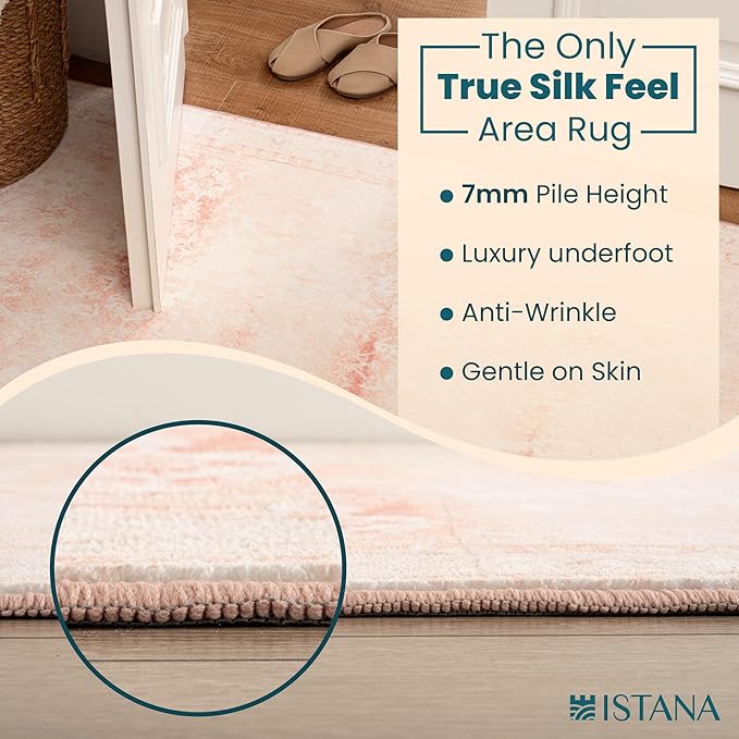 Istana 6x9 Area Rug - Pink Rugs for Living Room 6x9 - Foldable Boho Rugs for Bedroom - Stain Resistant Washable Rug - Eco-Friendly Area Rugs - Easy to Clean Living Room Rug