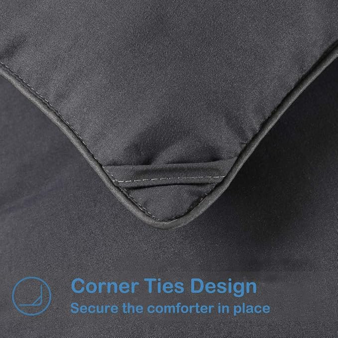 EASELAND Oversized Queen Down Alternative Comforter - Quilted Duvet Insert for All Seasons, Soft Lightweight with Corner Tabs, Summer Winter Warm Bedding, Dark Grey 98×98 Inches