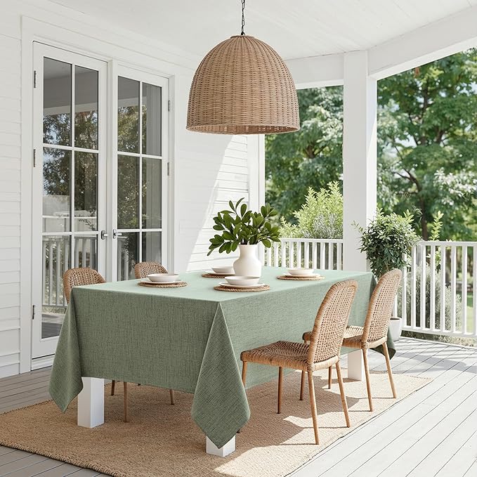 MIULEE Sage Green Linen Polyester Tablecloth 52x70 Inch Rectangle Table Cloth Waterproof,Stain Resistant & Wrinkle Resistant for Dining Party Wedding
