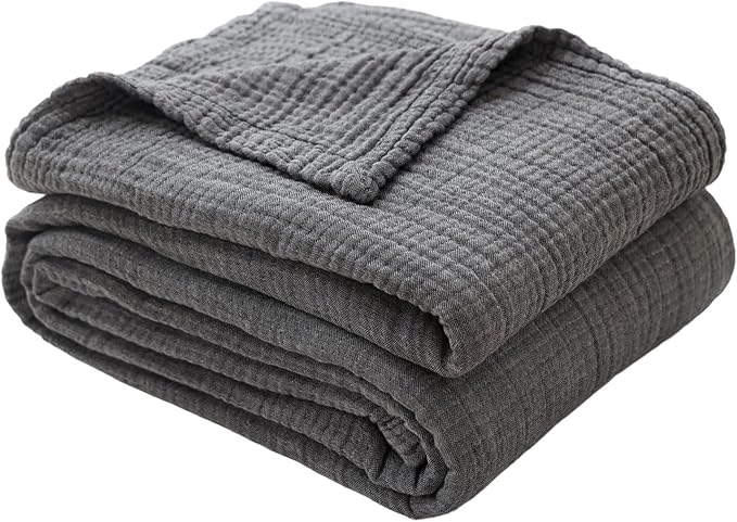 Boho Throw Blanket, 100% Cotton Ultra Soft Luxury Throw Rustic Quilt, Muslin Breathable Soft Bed Throw ，All Throw for Sofa Couch Chair 60×80 Inch (Grey Blanket, 60x80 Inch)