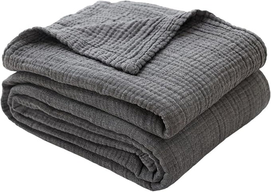 Boho Throw Blanket, 100% Cotton Ultra Soft Luxury Throw Rustic Quilt, Muslin Breathable Soft Bed Throw ，All Throw for Sofa Couch Chair 60×80 Inch (Grey Blanket, 60x80 Inch)