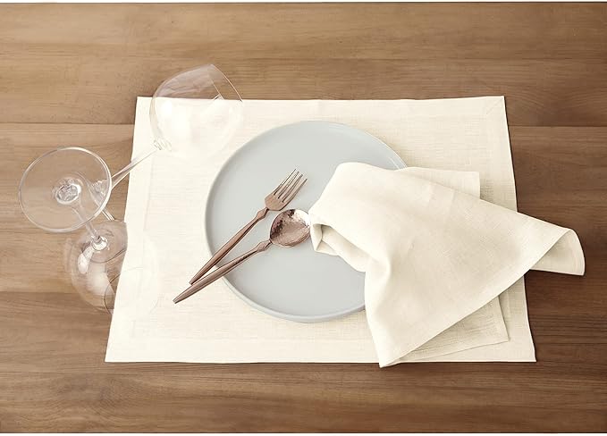 Solino Home Linen Ivory Placemats Set of 4-100% Pure Linen Placemats 14 x 19 Inch for Christmas, Holiday, New Year - Fete