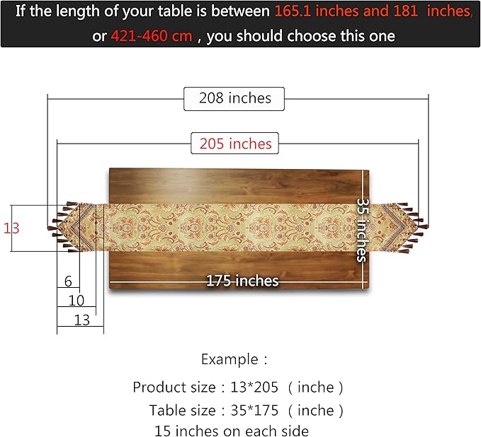 Luxury Velvet Gold Table Runner 205 Inches Long with Vintage Damask Jacquard Design for Dining Room,Living Room,Home Decor,Elegant Beaded Tapestry,Lining (Gold, 13×205 inch)