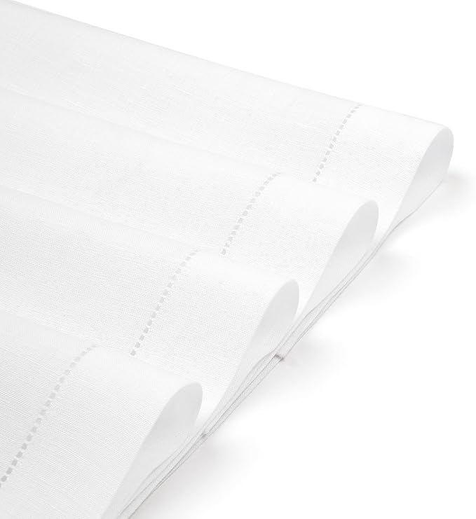 D'Moksha Homes White Linen Placemats Set of 4 - Classic Hemstitch Placemats 14 x 19 Inch - 100% Pure Linen Table Mats for Winter, Christmas, Holiday - Handcrafted and Machine Washable