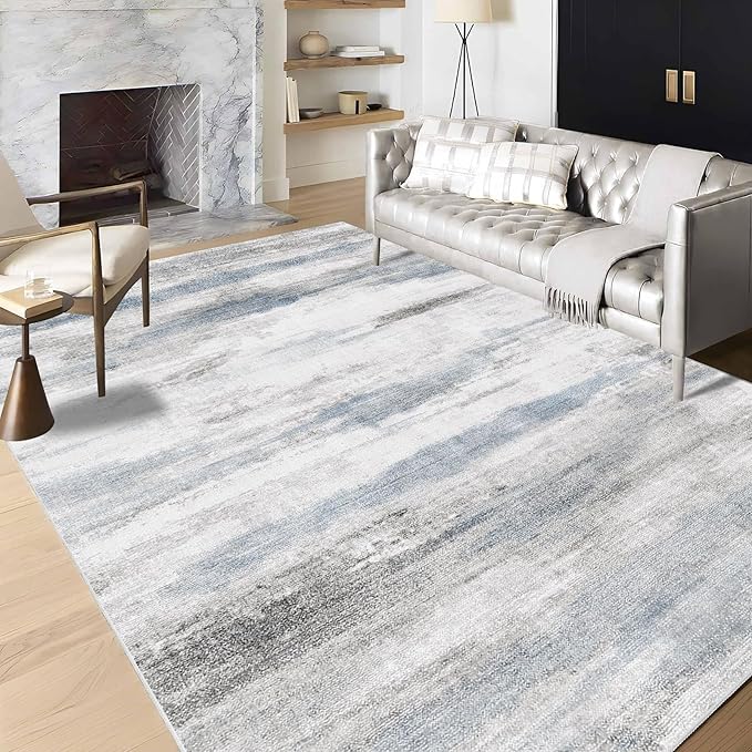 Enkor Area Rugs 6x9 Washable Non Slip Abstract Soft Rugs for Living Room Bedroom, Modern Mat for Kitchen Entryway Blue & Grey