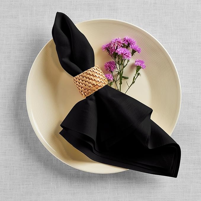 Solino Home Black Linen Napkins Set of 4 - 100% Pure Linen Cloth Washable Dinner Napkins 20 x 20 Inch for Winter, Christmas, Holiday, New Year - Fete