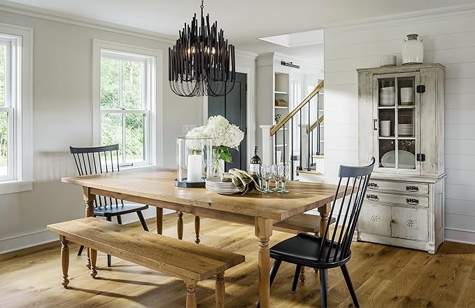 TOCHIC Modern Farmhouse Chandelier for Dining Room 21", Small Vintage Wood Chandeliers Light for Living Room, Rustic Pendant Lighting Fixture Hanging for Foyer Bedroom Entryway (Black, 21 inches)