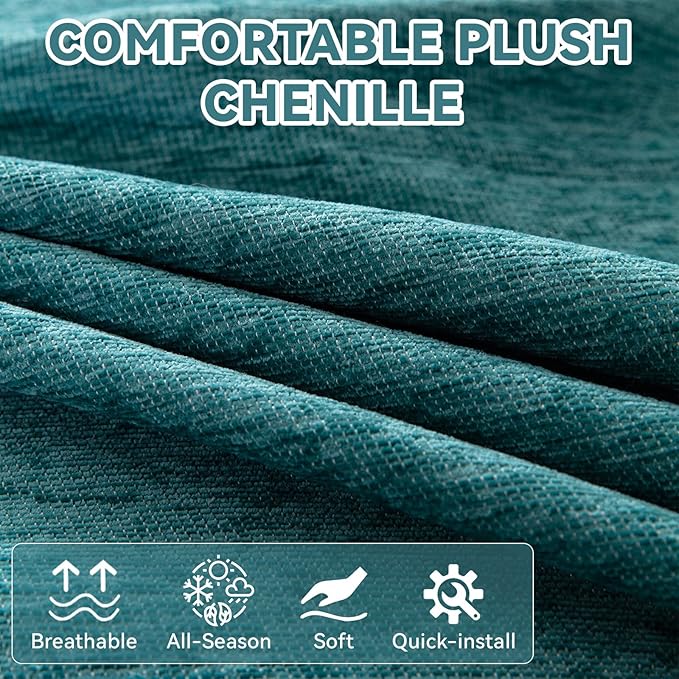 VClife Farmhouse Couch Cover for Sofa Soft Chenille Turquoise Sofa Cover Furniture Protector - Washable Home Sofa Slipcover for 2 Cushion Couch Sofa (71"X118") Gift for Christmas Thanksgiving Wedding