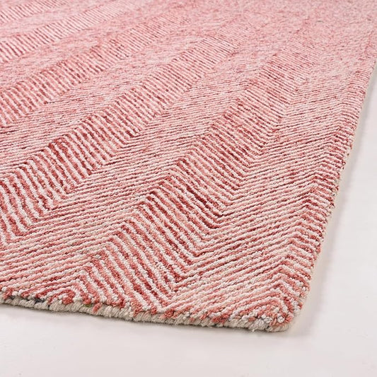 Modern Herringbone Chevron Collection Handcrafted Wool Area Rug - Durable, Zigzag Pattern, for High Traffic, Contemporary Design for Living Room, Bedroom, Dining Room Decor (Blush Pink, 5' x 5')