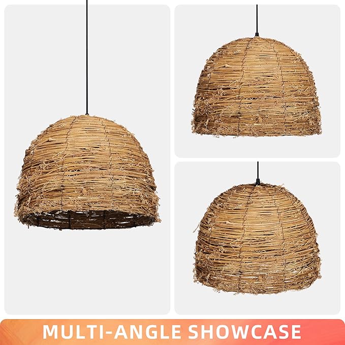 Arturesthome 1 Light Coastal Boho Chandeliers for Dining Room Woven Pendant Light Fixture Wicker Pendant Lamp for Living Room Entryway Hallway Bedroom 15.7"*11.8"