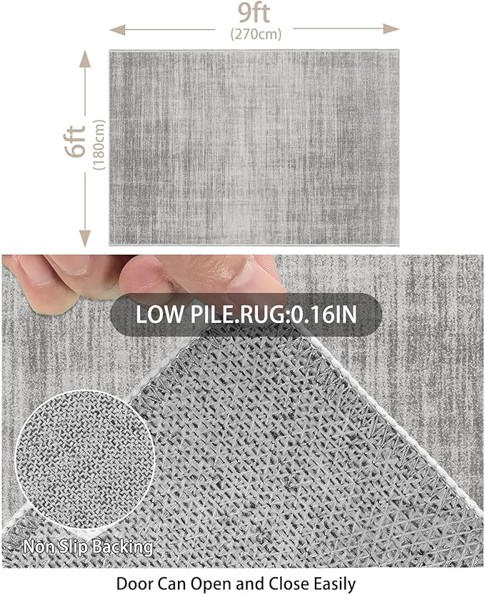 Enkor Area Rugs 6x9 Washable Non Slip Abstract Soft Rugs for Living Room Bedroom, Modern Mat for Kitchen Entryway Light Grey