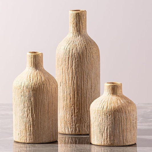 Ceramic Vase Home Table Decor - Gold Flower Vase Set of 3 Living Room Kitchen Decorations Farmhouse Modern Rustic Vases Decorative Centerpiece for Shelf Bedroom Office Bathroom Dining Coffee Desk