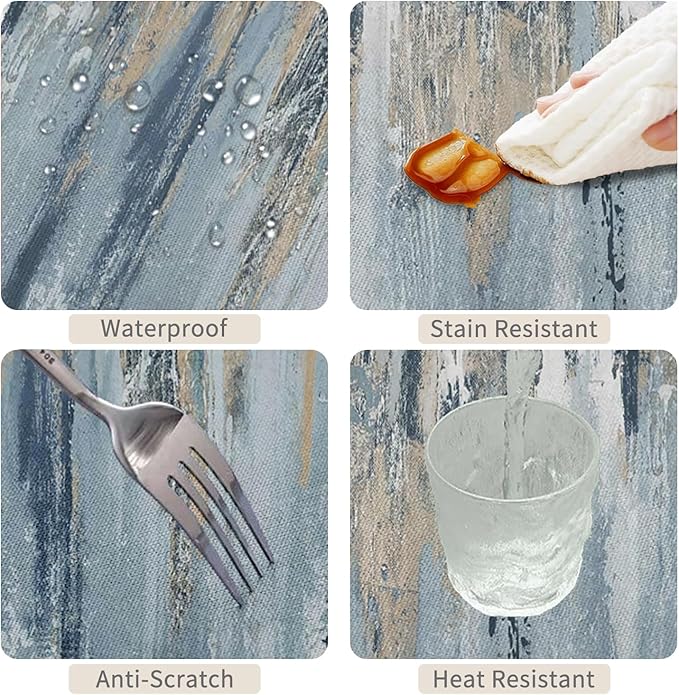 70x140inches Modern Aesthetic Stripe Tablecloth Gray Blue Brown Contemporary Abstract Painting Fabric Table Cloth Waterproof and Stain Resistant Table Cover for Kitchen Dining Room Home Decor