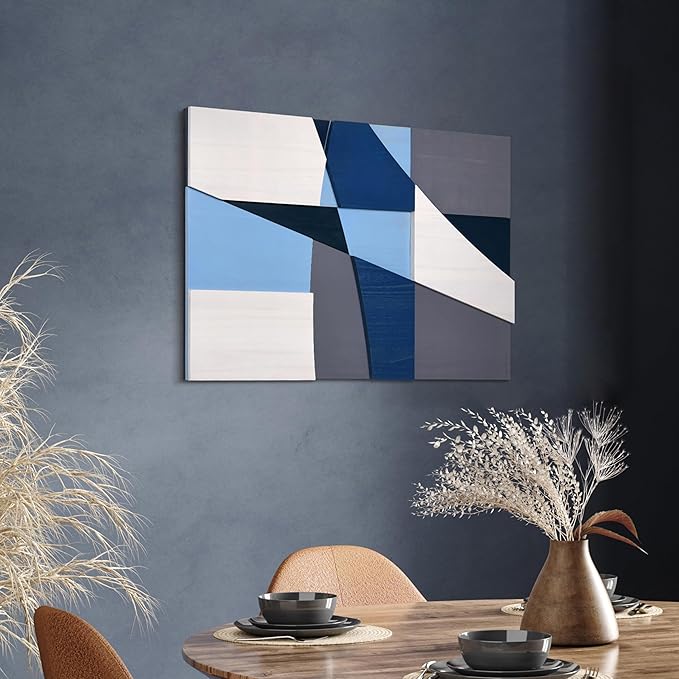 Empire Art Direct "Whispers of Blues I Hand Made & Hand Finished Solid Wood Abstracts, Ready to Hang, Living Room, Bedroom & Office, 36" x 24"x 1.42"