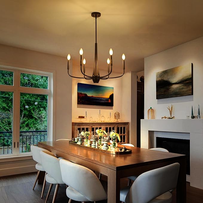 Black Chandelier, 6-Light Modern Farmhouse Chandeliers for Dining Room Light fixtures Over Table Hanging, Industrial Metal Chandelier for Entryway Kitchen Island Bedroom Living Room
