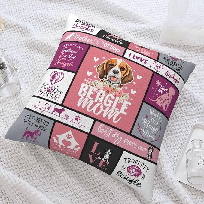 Christmas Beagle Gifts for Women, Funny Beagle Themed Gifts for Beagles Lovers, Best Beagles Mom Gift for Christmas, Xmas, Dog Mom Gift for Beagle's Owner Throw Pillow Cover 18x18 Inches