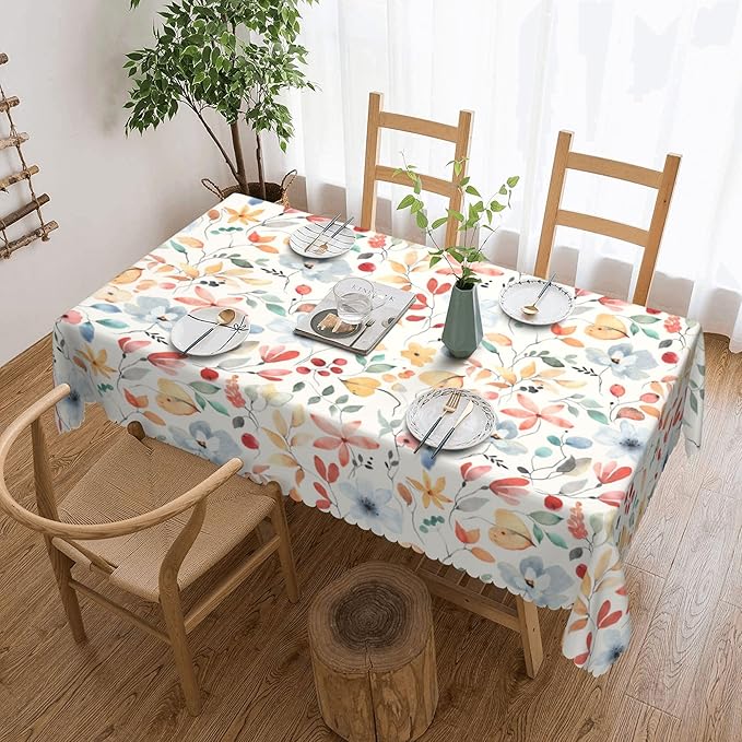 Watercolor Flower Tablecloth Aesthetic Floral Rectangle Tablecloth Floral Botanical Style Table Cover 54×72 Inch Washable Table Cloth for Kitchen Dining Room Party Decoration