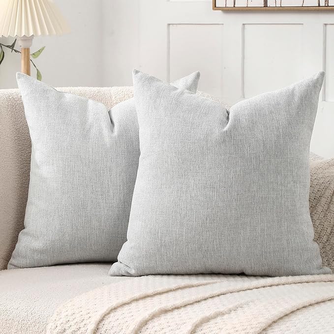Jepeak 16x16 Inch Decorative Chenille Throw Pillow Covers, Pack of 2 Cozy Concise Pillow Cases Soft Farmhouse Modern Square Cushion Cover for Sofa Couch Bed Home Decor, Gainsboro