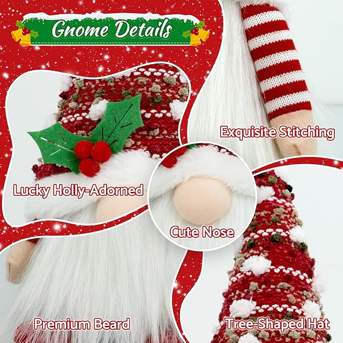 Gnome Christmas Decorations, Handmade Ornaments Swedish Tomte Elf Stuffed Dwarf for Home Holiday Decor, Thanksgiving Valentines Birthday Christmas Plush Gnome Gifts for Women