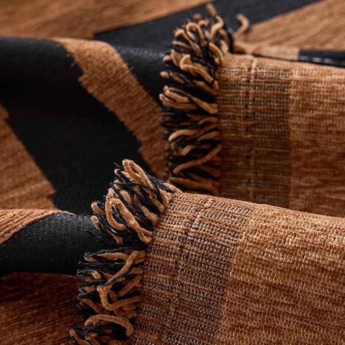 DREAMINGO Boho Couch Cover Washable Chenille Sofa Cover Blanket Brown Black Furniture Protector for Sectional 3 Cushion Couch Reversible Geometric Jacquard Sofa Slipcover, X-Large 71"x134"