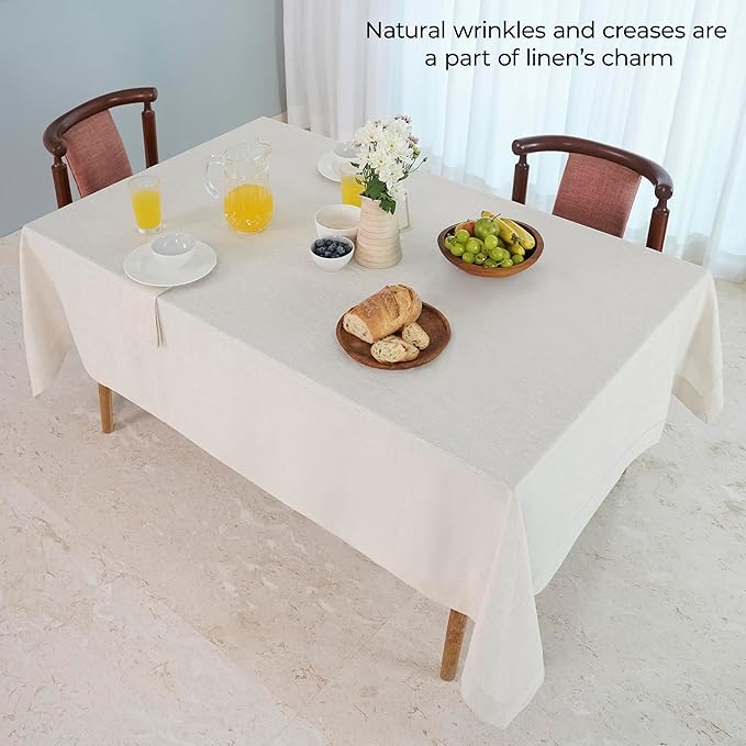 D'Moksha Homes Linen Tablecloth 60 x 102 Inch - 100% Pure Linen Light Natural Table Cloth for Rectangle Tables - Machine Washable Cloth Tablecloth for Fall, Thanksgiving, Christmas, Holiday