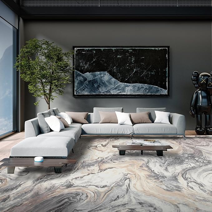5x7 Area Rugs for Living Room, Modern Abstract Rug for Bedroom, Cream and Grey Machine Washable Rug, Large Stain Resistant Carpet for Dining Room Playroom Home Office, Pet & Kids Friendly