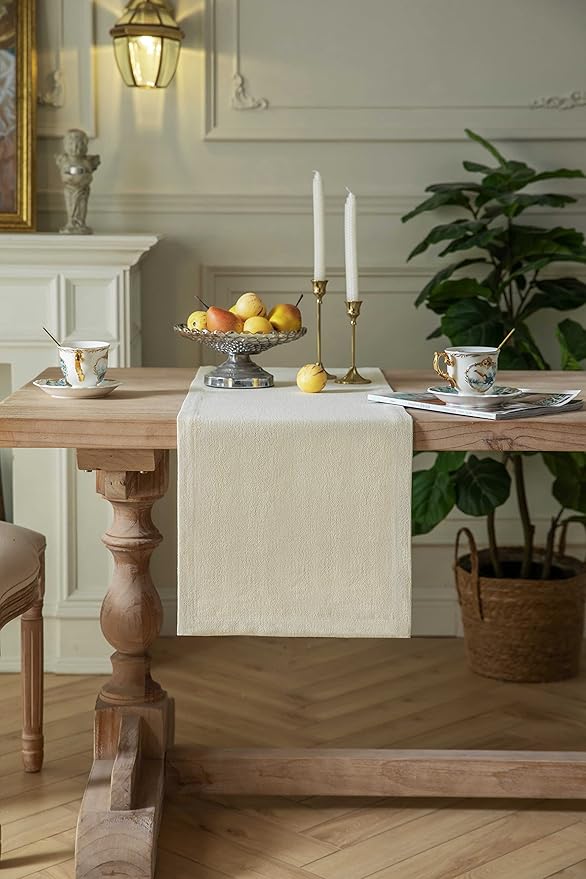 ZeeMart Burlap Style Farmhouse Table Runners 36 Inches Long, Cream Rustic Woven Dining Table Runner for Everyday Use, 14x36 Inches, Cream