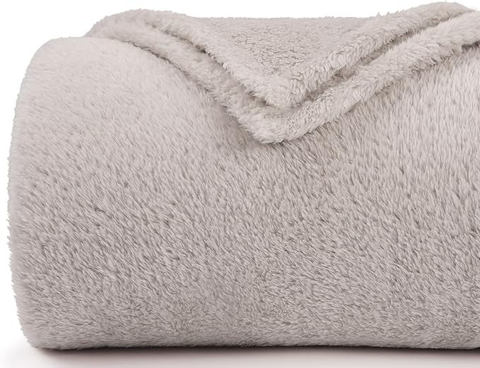 Plush Fleece Throw Blanket for Couch and Bed, Fluffy Fuzzy Cozy Queen-Size Soft Blankets All Season Use (60x80 Inches,Beige)