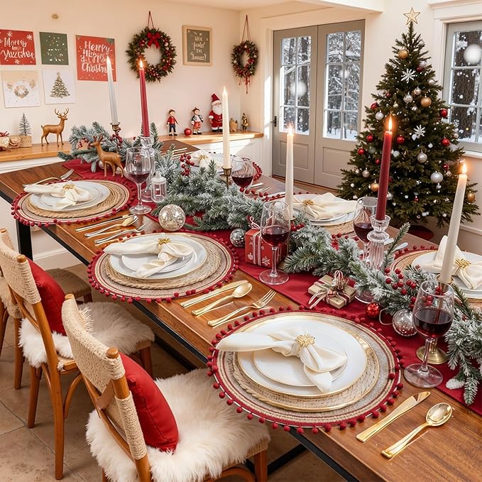 KIRE 175PCS Gold Plates Disposable - Holiday Heavy Duty White and Gold Plastic Plates Dinnerware Sets - 25 for Dinner 25 for Dessert 25 Pre Rolled Napkins and 25 Cups for Birthday/Christmas/Wedding