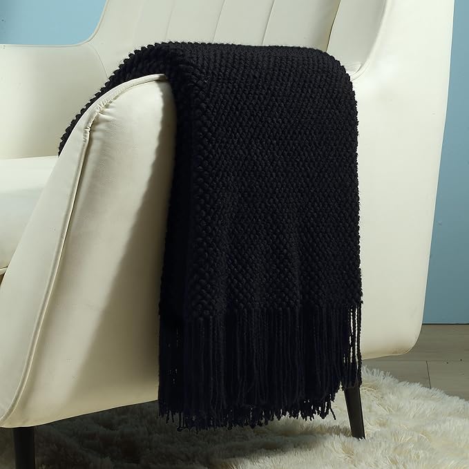 CREVENT Farmhouse Couch Sofa Throw Blanket for Bedroom Living Room Decoration, Soft Warm Cozy Light Weight for Spring Summer Fall (50''X60'' Black)