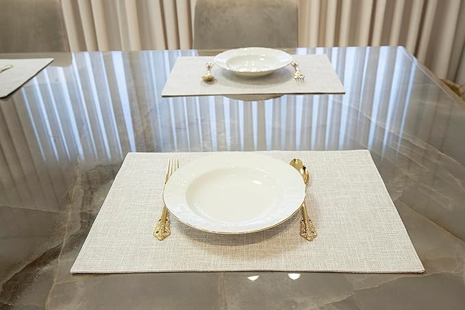 Placemat Set-Washable Place Mats for Parties, Elegant Table Mats for Kitchen Table, Set of 4 Dining Table Placemats, Heat-Resistant Cloth Placemats for Indoor and Outdoor,13x19-Light Beige