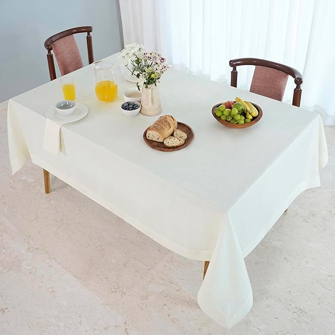 D'Moksha Homes Ivory Linen Tablecloth 60 x 120 Inch - 100% Pure Linen Tablecloth for Rectangle Tables - Machine Washable Table Cloth for Fall, Thanksgiving, Christmas, Holiday