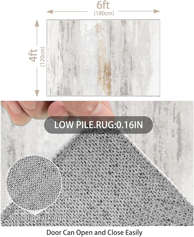 Enkor Area Rugs 4x6 Washable Non Slip Abstract Soft Rugs for Living Room Bedroom, Modern Mat for Kitchen Entryway Brown & Grey