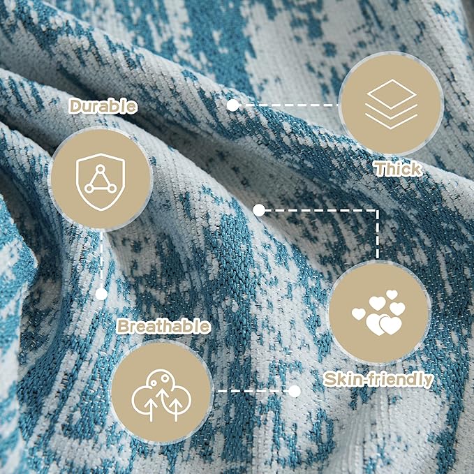 MEETSKY Blue Couch Cover Sectional Sofa Covers Washable Chenille Geometric Abstract Geometric Couch Covers for 2 Cushion Sofa Slipcover Multi-Use Durable Couch Throw Cover for Dogs Pets, 71" x 118"