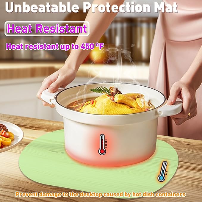 Oval Silicone Placemat Set of 4,Heat Resistant Placemats, Silicone Table Mats,Non-Slip Dining Mat for Home,Waterproof Easy Clean Kids Placemats,17"x12" LSR Translucent (4Pcs, Green)
