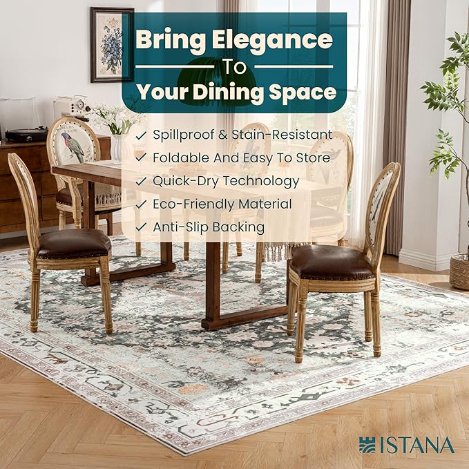 Istana 9x12 Area Rug - Light Green/Beige 9 x 12 Area Rugs for Living Room - Foldable 9x12 Rugs for Bedroom - Stain Resistant Washable Rug - Eco-Friendly Area Rugs Living Room