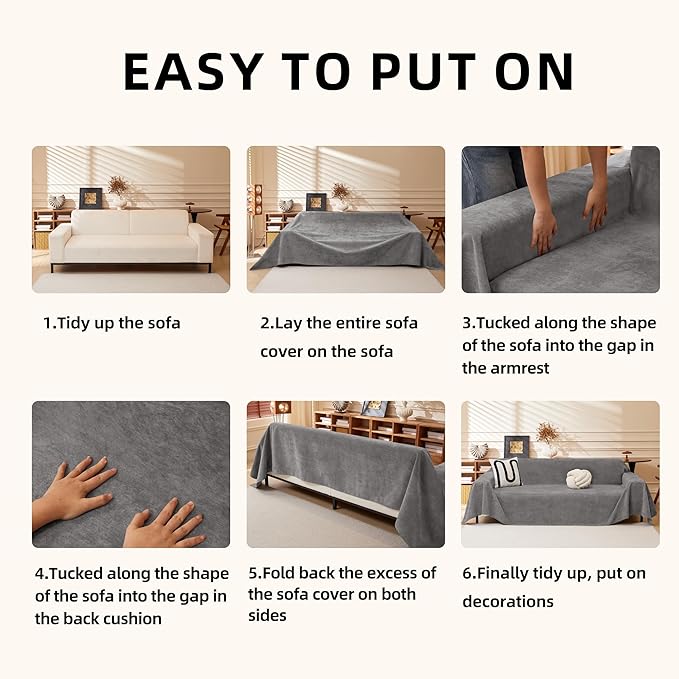 Couch Cover Sofa Covers for 3 Cushion Couch Water Resistant Sectional Couch Covers, Couch Cover for Dogs Washable, Soft Non-Slip Sofa Slipcover Sofa Protector Futon Cover, 71''x134'', Grey