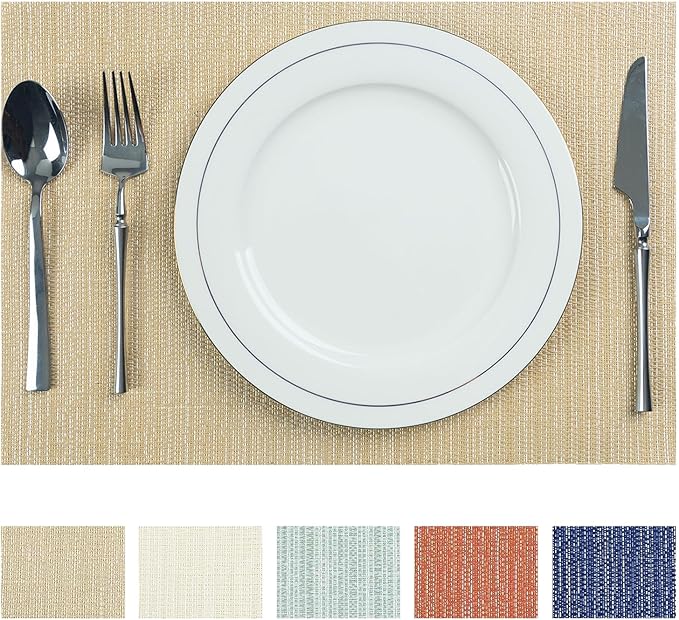 AHHFSMEI Placemats for Dining Table Set of 4 Woven Vinyl Plastic Place Mats Non-Slip Heat Insulation Stain Resistant Table Mats Washable Easy Clean Placemats (Multi Brown B,4)
