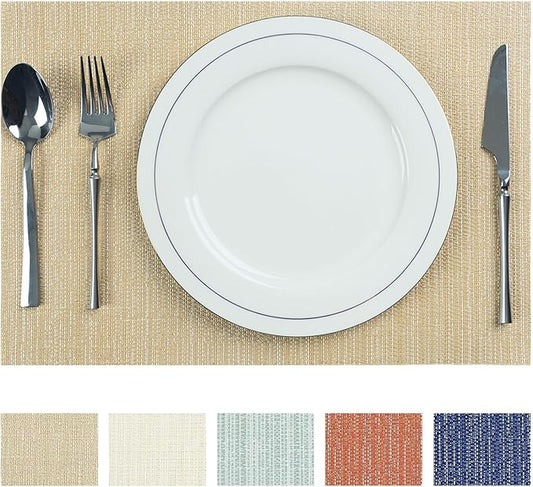 AHHFSMEI Placemats for Dining Table Set of 4 Woven Vinyl Plastic Place Mats Non-Slip Heat Insulation Stain Resistant Table Mats Washable Easy Clean Placemats (Multi Brown B,4)
