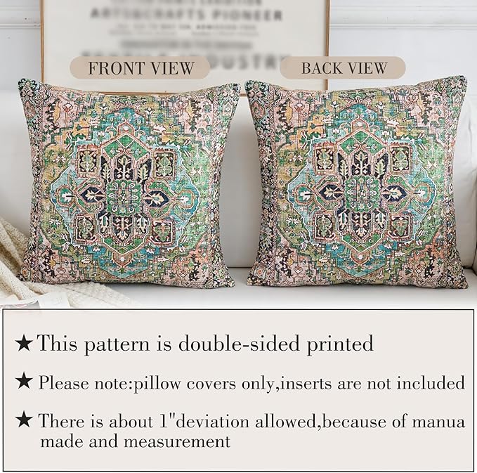 Boho Throw Pillow Covers 18x18 inch Set of 2,Boho Vintage Carpet Pattern Antique Ethnic Decor Double Sided Pattern Cushion Cover Soft Pillow Case Living Sofa Room Bed Square Pillow Cover