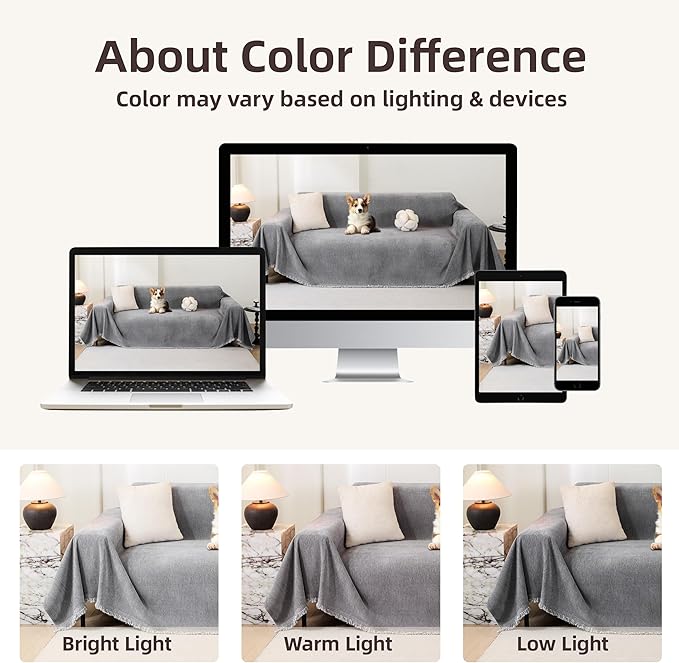 Couch Cover for 2-3 Cushion Couch, Non Slip Slipcover Chenille Couch Covers for Sectional Sofa, Sofa Covers Washable, Sofa Furniture Protector for Pets and Kids, 71''x118'', Dark Grey