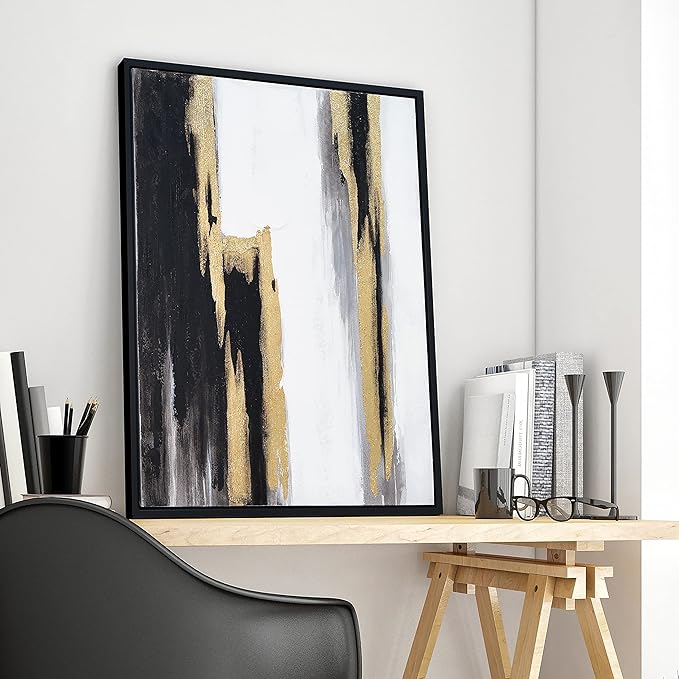 Empire Art Direct Abstract Wall Art Textured Hand Painted Canvas Art by Martin Edwards, Black Framed Wall Art, 40" x 30", Solemn Night