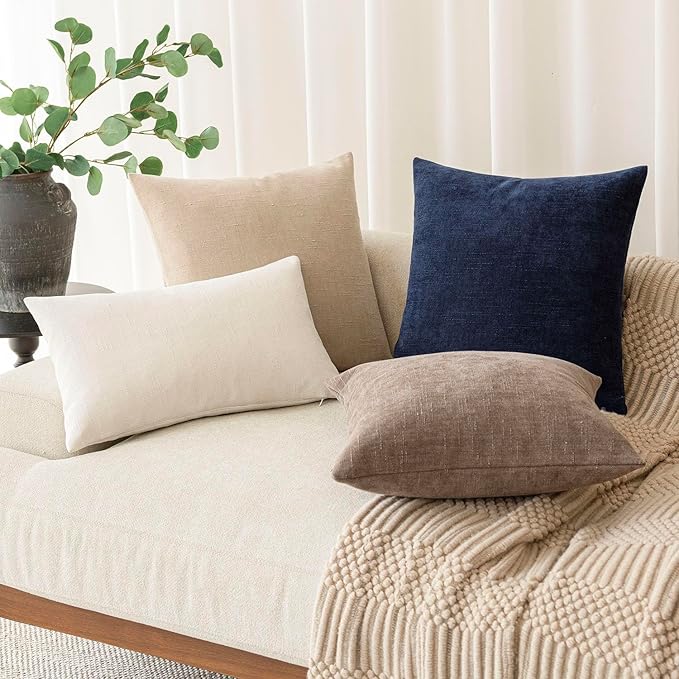 Foindtower Pack of 2 Soft Textured Throw Decorative Pillow Covers Square Accent Solid Cushion Cover Cozy Farmhouse Pillow Case with Zipper for Couch Sofa Bedroom Living Room 20x20 Inch, Taupe
