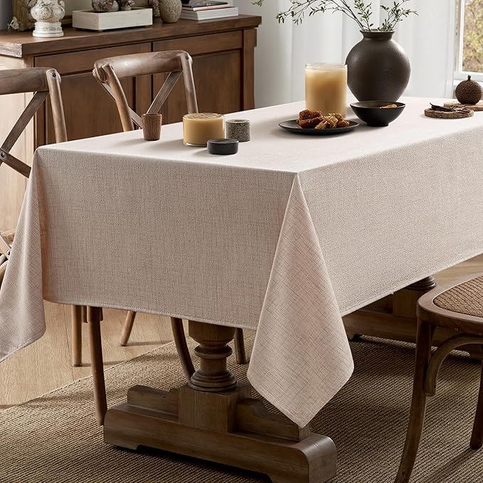 MIULEE Natural Linen Polyester Tablecloth 52x70 Inch Rectangle Table Cloth Waterproof,Stain Resistant & Wrinkle Resistant for Dining Party Wedding