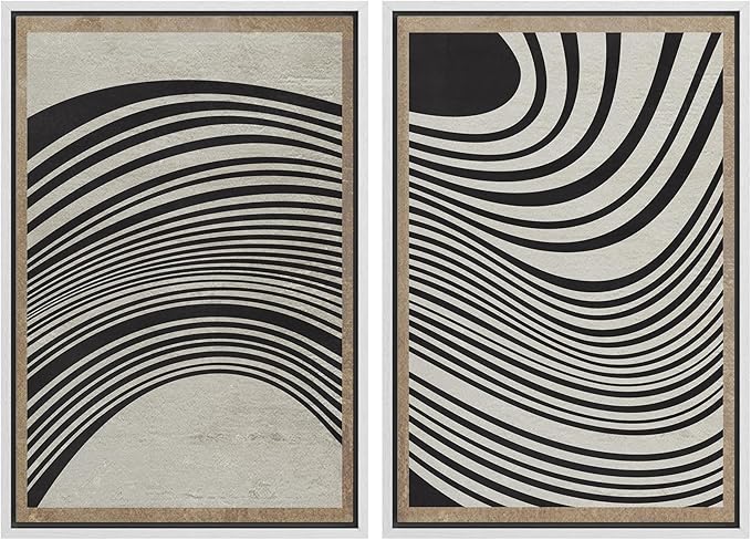 SIGNWIN Framed Canvas Print Wall Art Set Mid-Century Spiral Wave Collage Abstract Shapes Cozy Neutral Minimal Decorative Nordic Zen Bohemian for Living Room, Bedroom, Office - 24"x36"x2 White