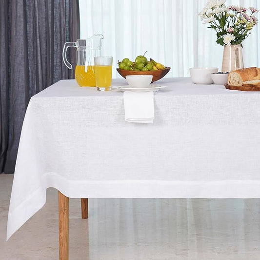 D'Moksha Homes White Linen Tablecloth 60 x 120 Inch - 100% Pure Linen Tablecloth for Rectangle Tables - Machine Washable Table Cloth for Fall, Thanksgiving, Christmas, Holiday
