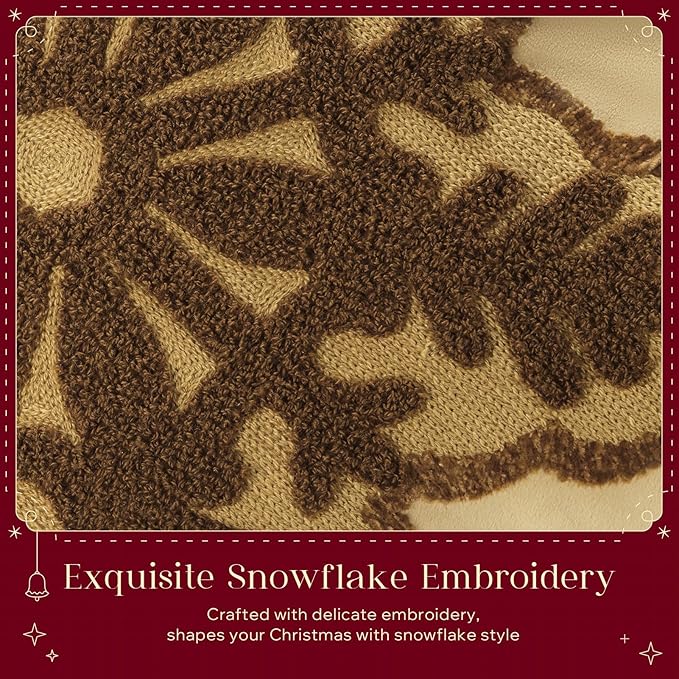 Phantoscope Merry Christmas Snowflake Shaped Throw Pillow, Velvet Xmas Embroidered Snowflake Pillow Decorative Christmas Cushion Pillow for Couch Living Room Bed, Brown, 16 x 16 inches